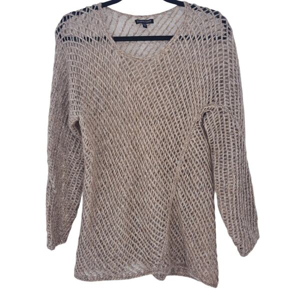 Eileen Fisher Open Knit Crew Neck Sweater Mohair Blend Tan Women's Size M Medium - Picture 1 of 4